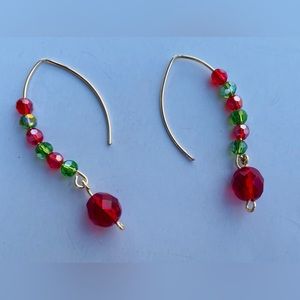 Threader Wire Red And Green Preciosa Bead Earrings